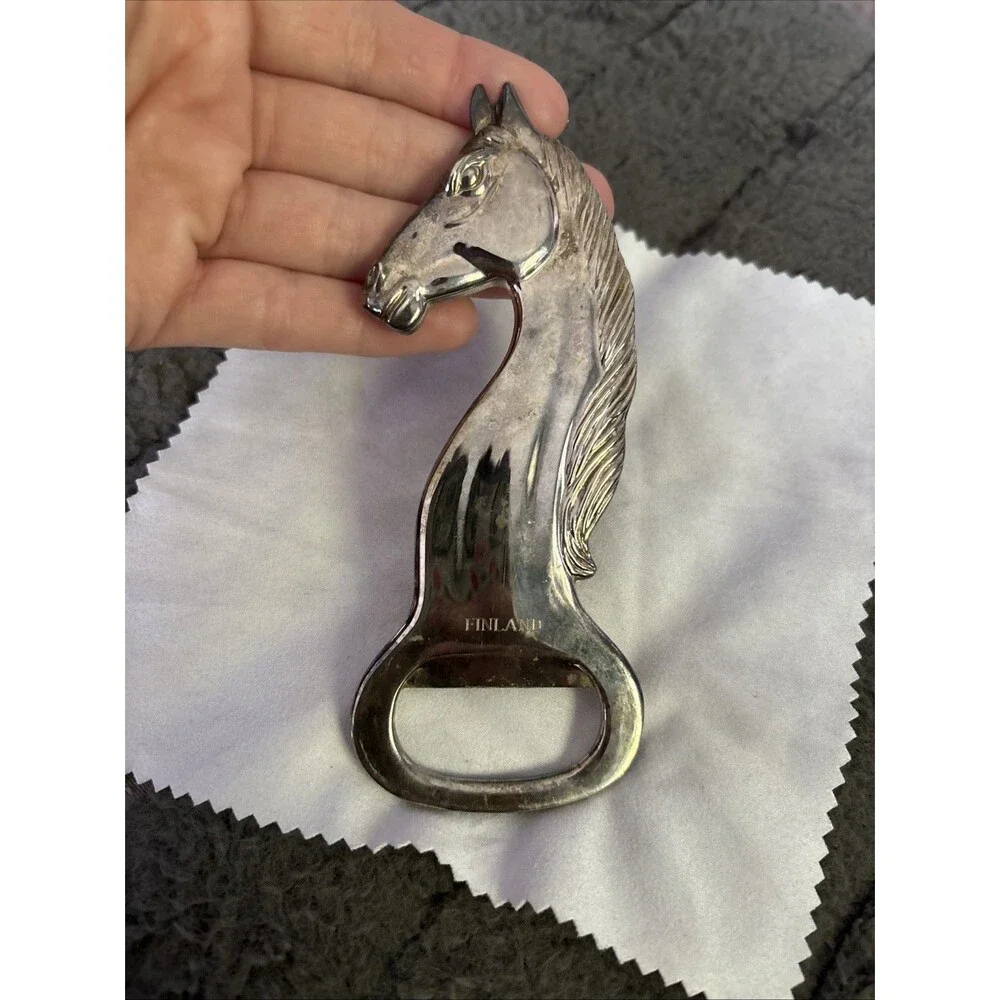 Silver Plated Horse Bottle Opener  Marked Finland